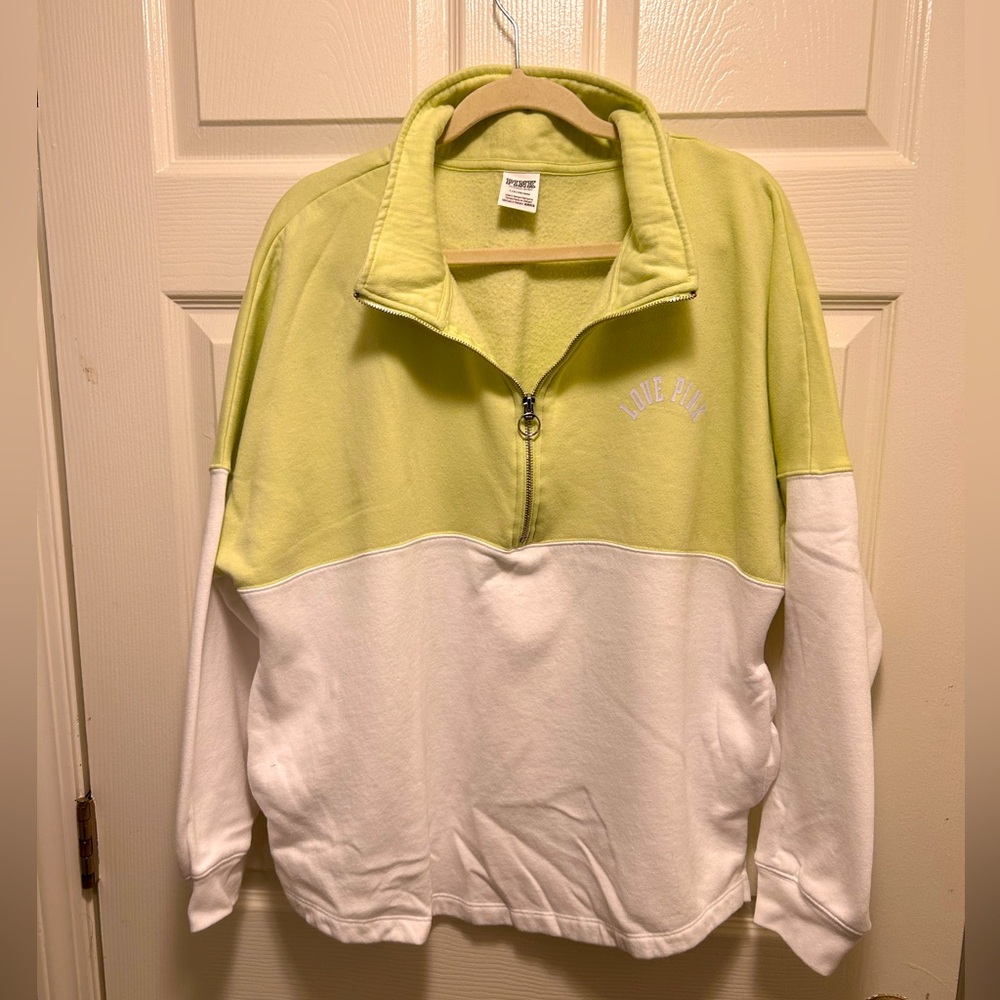 Pink Lime green and white zip sweatshirt